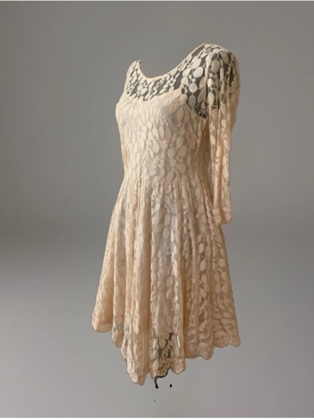 Free People Cream Lace Asymmetrical Fit-and-Flare Dress cottagecore fairy core